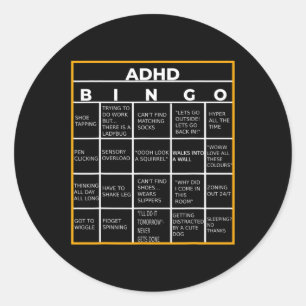 Mental Health Awareness Day Adhd Bingo Fun Gift Classic Round Sticker
