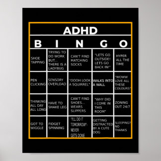 Mental Health Awareness Day Adhd Bingo Fun Gift Poster