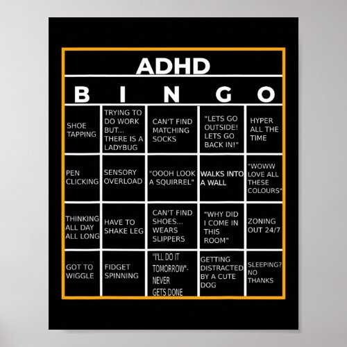 Mental Health Awareness Day Adhd Bingo Fun Gift  Poster