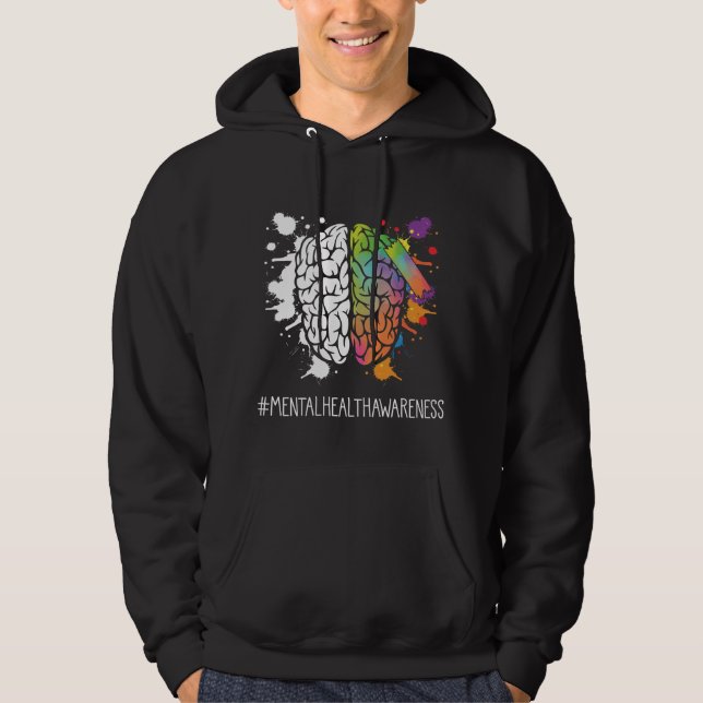 Mental Health Awareness Disorder Colorful Brain Hoodie (Front)
