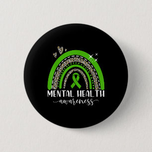 Mental Health Awareness Green Leopard Rainbow For Button