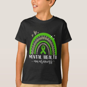 Mental Health Awareness Green Leopard Rainbow For T-Shirt