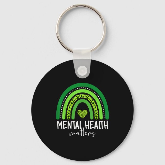 Mental health awareness green rainbow brain keychain (Front)