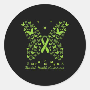 Mental Health Awareness Green Ribbon Butterfly Classic Round Sticker