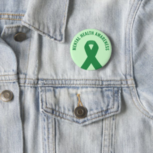 Mental Health Awareness Green Ribbon Button