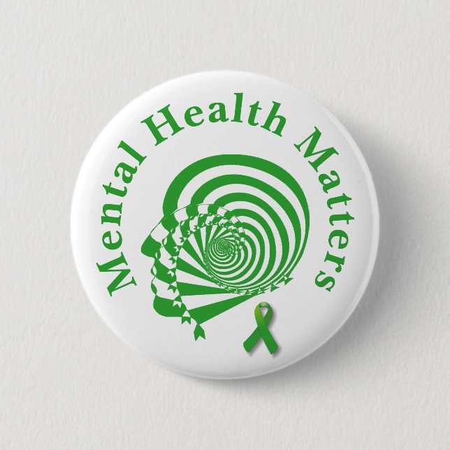 Mental Health Awareness  Green Ribbon  Button (Front)