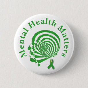Mental Health Awareness Green Ribbon Button
