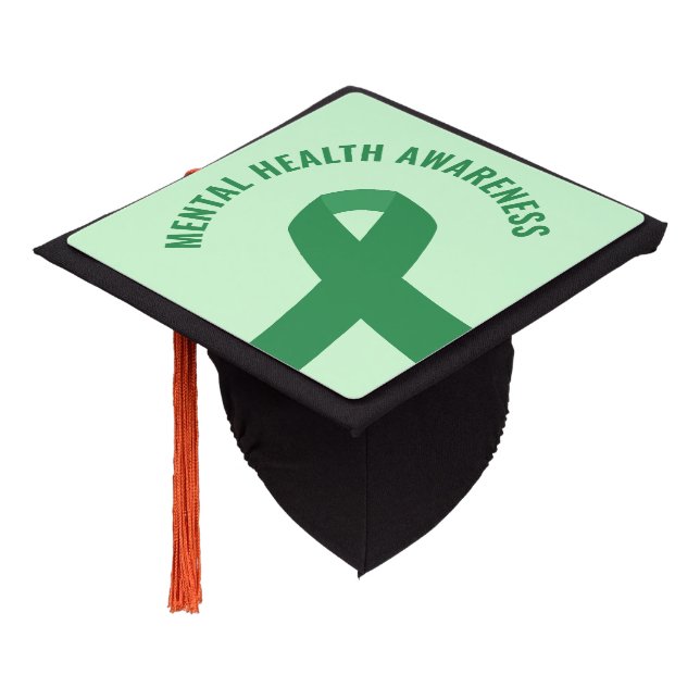 Mental Health Awareness Green Ribbon Graduation Cap Topper (Angled)