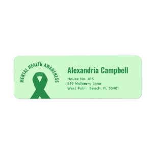 Mental Health Awareness Green Ribbon Label