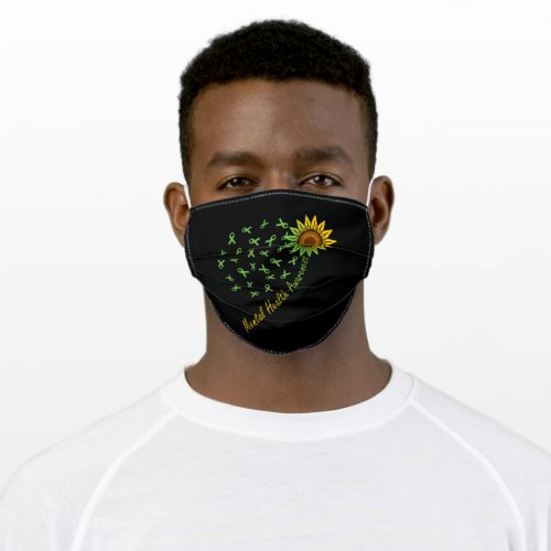 Mental Health Awareness Green Ribbon Sunflower Adult Cloth Face Mask