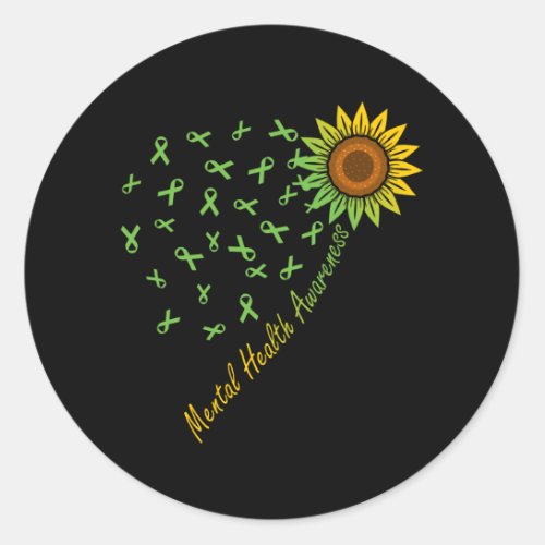 Mental Health Awareness Green Ribbon Sunflower Classic Round Sticker