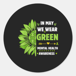 Mental Health Awareness Green Ribbon Sunflower Classic Round Sticker