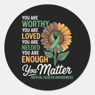 Mental Health Awareness Green Ribbon Sunflower You Classic Round Sticker