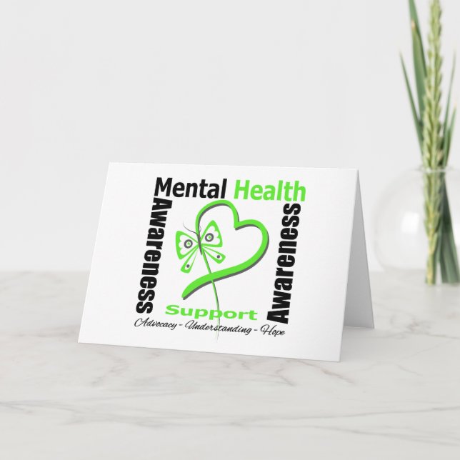 Mental Health Awareness Heart Butterfly Ribbon Card (Front)