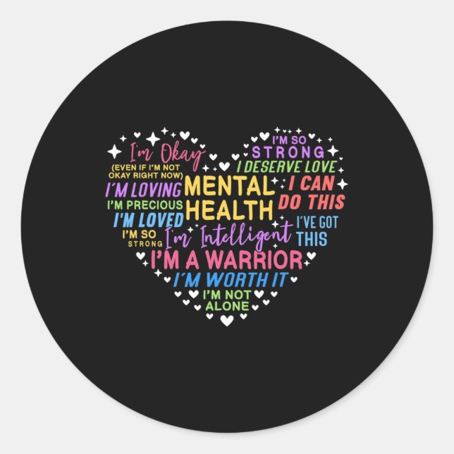 Mental Health Awareness Heart Classic Round Sticker (Front)