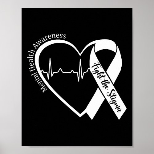 Mental Health Awareness Heart Fight The Stigma Gre Poster