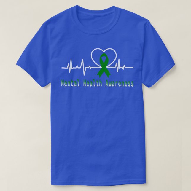 Mental Health Awareness Heartbeat Green Ribbon 351 T-Shirt (Design Front)