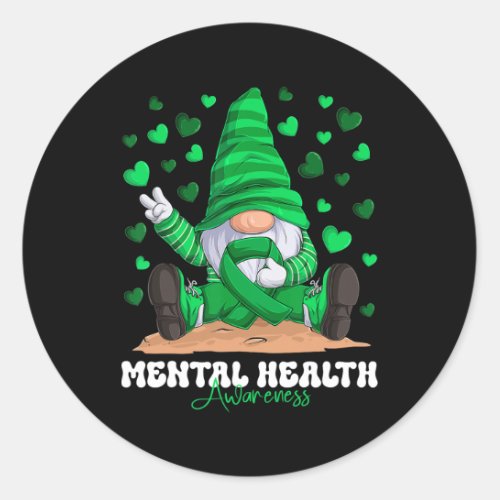 Mental Health Awareness Month Green Ribbon Gnome  Classic Round Sticker