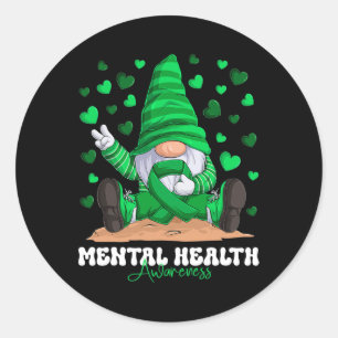 Mental Health Awareness Month Green Ribbon Gnome Classic Round Sticker