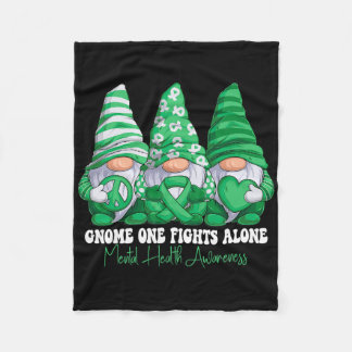 Mental Health Awareness Month Green Ribbon Gnomies Fleece Blanket