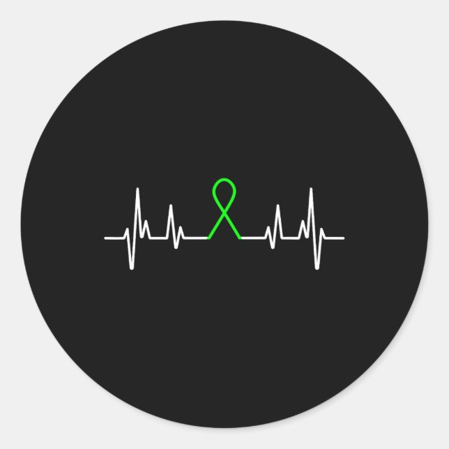Mental Health Awareness Month Green Ribbon Heartbe Classic Round Sticker (Front)