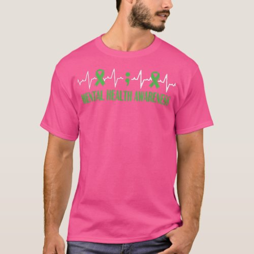 Mental Health Awareness Month Green Ribbon Pulse H T_Shirt