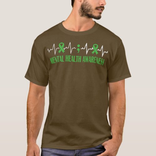 Mental Health Awareness Month Green Ribbon Pulse H T_Shirt