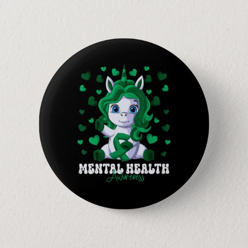 Mental Health Awareness Month Green Ribbon Unicorn Button