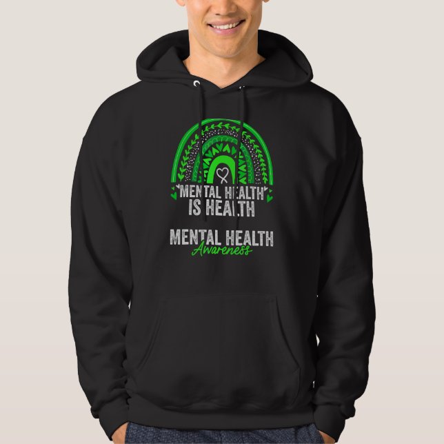 Mental Health Awareness Month Leopard Rainbow Gree Hoodie (Front)