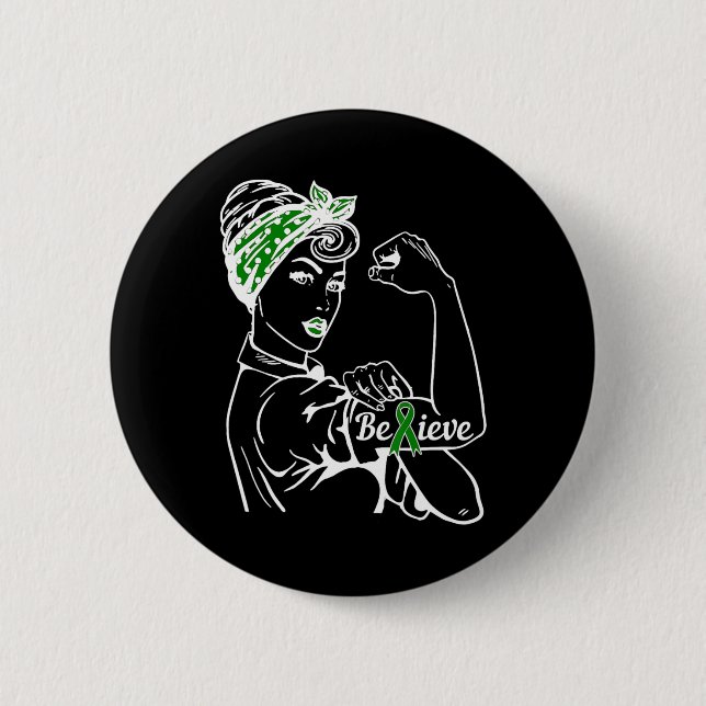 Mental Health Awareness Month Woman Green Ribbon B Button (Front)