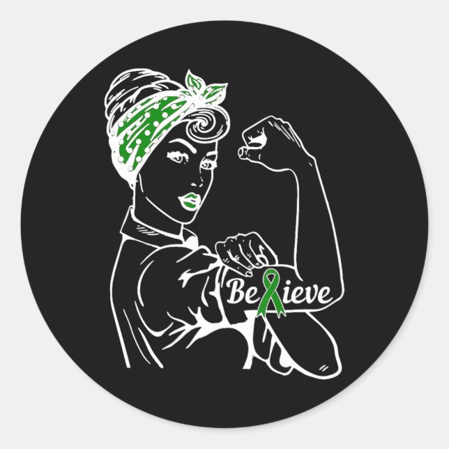 Mental Health Awareness Month Woman Green Ribbon B Classic Round Sticker (Front)