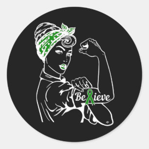 Mental Health Awareness Month Woman Green Ribbon B Classic Round Sticker