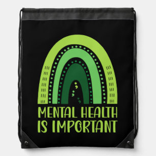 Mental Health Awareness Rainbow Green Ribbon Men Drawstring Bag