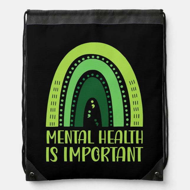 Mental Health Awareness Rainbow Green Ribbon Men Drawstring Bag (Front)