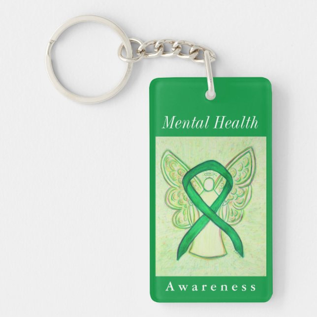 Mental Health Awareness Ribbon Angel Art Keychain (Front)