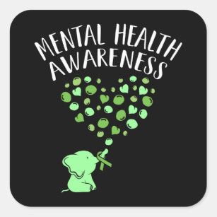 Mental Health Awareness Ribbon Elephant Square Sticker