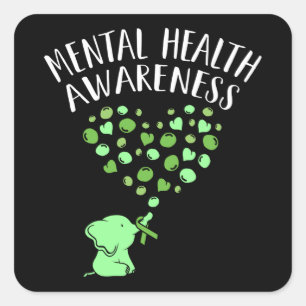 Mental Health Awareness Ribbon Elephant Square Sticker