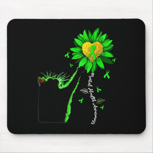 Mental Health Awareness Ribbon Heart Cat Lover Wom Mouse Pad