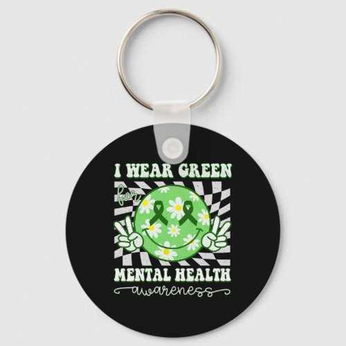 Mental Health Awareness Smile Hippie Checkered Gre Keychain