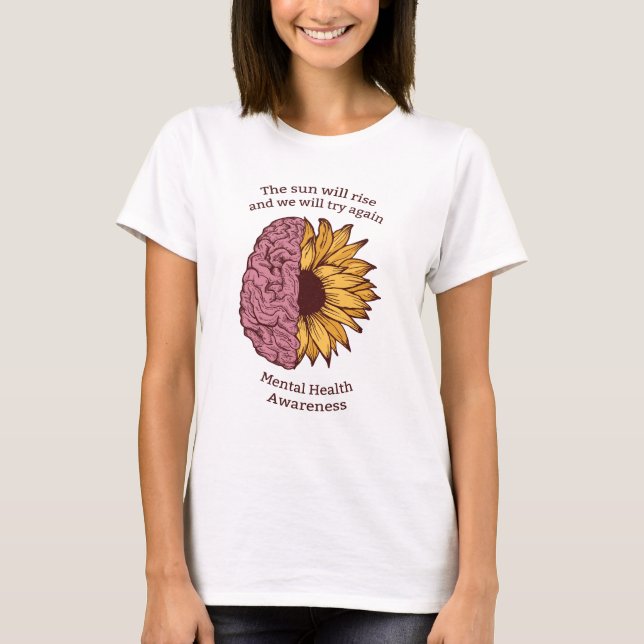 Mental Health Awareness Sunflower Brain T-Shirt (Front)