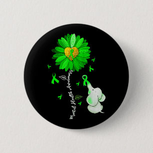Mental Health Awareness Sunflower Green Ribbon Ele Button