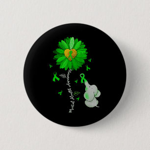 Mental Health Awareness Sunflower Green Ribbon Ele Button