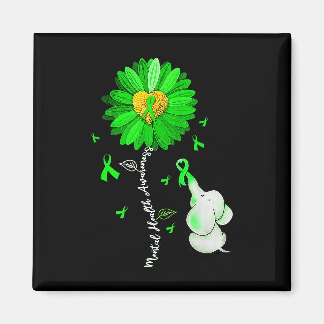 Mental Health Awareness Sunflower Green Ribbon Ele Magnet (Front)