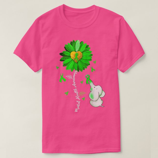 Mental Health Awareness Sunflower Green Ribbon Ele T-Shirt (Design Front)