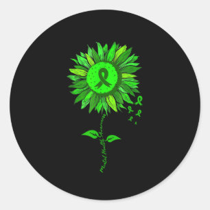 Mental Health Awareness Sunflower Green Ribbon Sti Classic Round Sticker