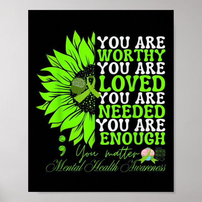 Mental Health Awareness Sunflower Groovy Green  Poster (Front)