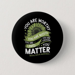 Mental Health Awareness Sunflower Strength Design Button