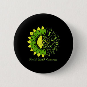 Mental Health Awareness Support Green Ribbon Sunfl Button