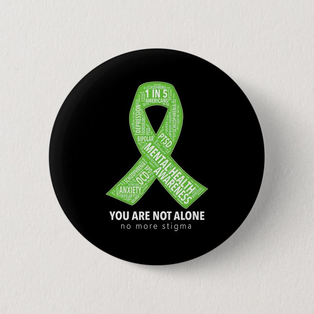 Mental Health Awareness Support Ribbon Word Cloud  Button (Front)