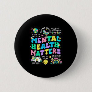 Mental health awareness therapy human brain button